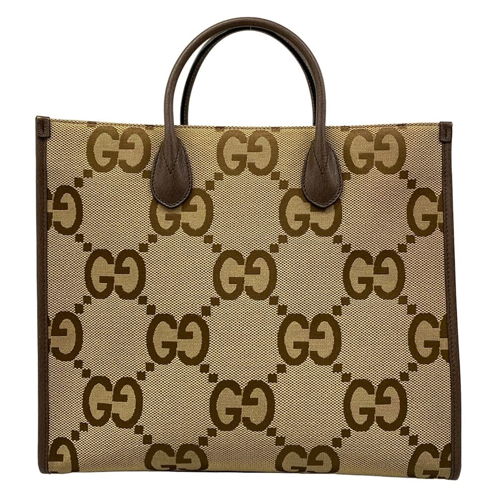 Gucci Jumbo GG Tote Bag 678839 Beige Dark Brown Jacquard Leather